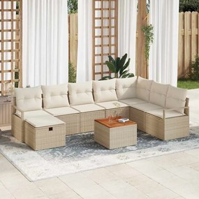 vidaXL Σετ Καναπέ Κήπου με μαξιλάρι 9 pcs Μπεζ Πολυ ράταν