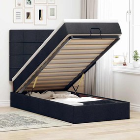 vidaXL Οθωμανικό κρεβάτι με στρώμα &amp; LEDs Μαύρο 90x200 cm Ύφασμα