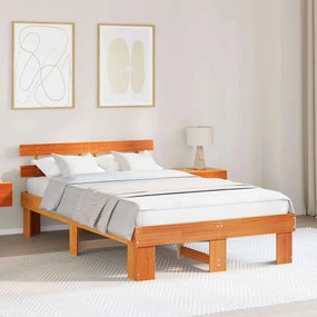 vidaXL Κρεβάτι με Υψηλή Πλάτη Καφέ 140x190 εκ Μασίφ Ξύλο