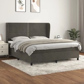 Κρεβάτι Boxspring με Στρώμα Σκούρο Γκρι 160x200 εκ. Βελούδινο