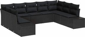 vidaXL Σετ Καναπέ Κήπου με μαξιλάρι 9 pcs Μαύρο Πολυρατάν
