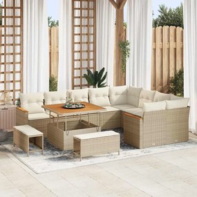 vidaXL Σετ Καναπέ Κήπου με μαξιλάρι 12 pcs Μπεζ Πολυ ράταν