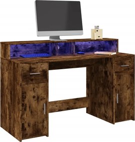 vidaXL Γραφείο με LED Καπνιστή δρυς 140x55x91 εκ. Επεξεργ. Ξύλο