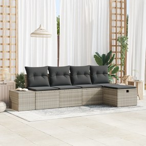 vidaXL 5 Τεμαχίων Σετ Καναπέ Κήπου με Μαξιλάρια Ανοιχτού Γκρι Πολυ Ρατάν