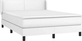 vidaXL Κρεβάτι Boxspring με Στρώμα Λευκό 140x190εκ.από Συνθετικό Δέρμα