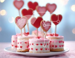 Σετ των 2 Intra Συλλεκτικό Ξύλινο Παζλ Plywood  4mm - Μπισκότα και cupcakes σε σχήμα καρδιάς σε ένα πιάτο Σε Ξύλινο Κουτί - Διαστάσεις: 10x10 cm – 25 κομμάτια