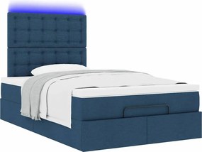 vidaXL Οθωμανικό κρεβάτι με στρώμα &amp; LEDs Μπλε 120x190cm ύφασμα