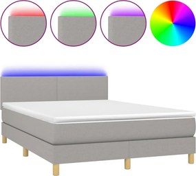 vidaXL Κρεβάτι Boxspring με Στρώμα &amp; LED Αν.Γκρι 140x190εκ. Υφασμάτινο