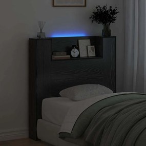 vidaXL Κεφαλάρι με Αποθήκη και LED Μαύρη Δρυς Επεξεργασμένο Ξύλο
