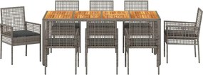 vidaXL Σέτ φαγητού για κήπο 9 pcs Γκρι συνθετικό ρατάν