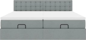 VidaXL Οθωμανικό κρεβάτι με στρώματα & LEDs Ανοιχτό γκρι ύφασμα