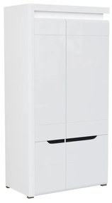 Ντουλάπα Orlando K107, Γυαλιστερό λευκό, Άσπρο, 195.5x100x54.5cm, Πόρτες ντουλάπας: Με μεντεσέδες