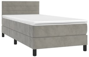 vidaXL Κρεβάτι Boxspring με Στρώμα &amp; LED Αν.Γκρι 90x190 εκ. Βελούδινο