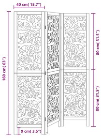 Διαχωριστικό Χώρου με 3 Πάνελ Μαύρο από Μασίφ Ξύλο Παυλώνιας - Μαύρο