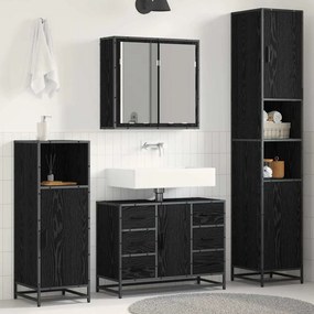 vidaXL Σετ Επίπλων Μπάνιου με ράφι 3 pcs Μαύρη Οξυά Επεξεργασμένο ξύλο