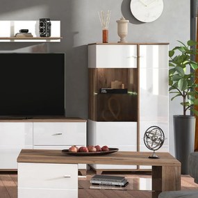 Βιτρίνα Burgundy 2K VS1 140 Λευκό - Flagstaff Oak - Λευκό Γυαλιστερό 78,5x40x139,5 εκ. 78.5x40x139.5 εκ.