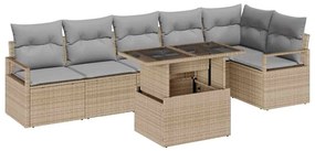 vidaXL Σετ Καναπέ Κήπου με μαξιλάρι 7 pcs Μπεζ Πολυ ράταν