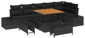 vidaXL Σετ Καναπέ Κήπου με μαξιλάρι 9 pcs Μαύρο Πολυ ράταν