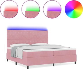 vidaXL LED Κρεβάτι με βάθρο με στρώμα Ροζ 200 x 200 cm Βελούδο