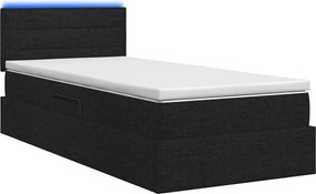 vidaXL LED Κρεβάτι αποθήκευσης με στρώμα Μαύρο 90 x 200 cm Ύφασμα