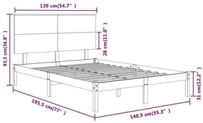 Πλαίσιο Κρεβατιού 135 x 190 εκ. από Μασίφ Ξύλο Double - Καφέ