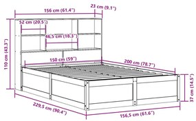 Σκελετός Κρεβατιού Χωρίς Στρώμα 150x200 εκ Μασίφ Ξύλο Πεύκου - Καφέ