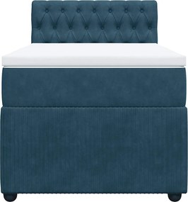vidaXL Κρεβάτι Boxspring με Στρώμα Μπλε 90x200 εκ. Βελούδινο