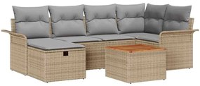 vidaXL Σετ Καναπέ Κήπου με μαξιλάρι 7 pcs Μπεζ Πολυ ράταν