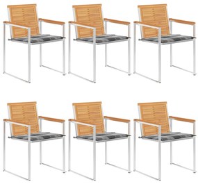 vidaXL Καρέκλες Κήπου 6 τεμ. από Μασίφ Ξύλο Teak με Μαξιλάρια
