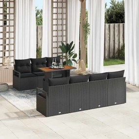 vidaXL Σετ Καναπέ Κήπου 8 pcs Μαύρο 6-άτομα Ράτταν και Αλουμίνιο