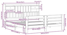 Κρεβάτι Βιβλιοθήκη Χωρίς Στρώμα 180x200 εκ Μασίφ Ξύλο Πεύκου - Λευκό