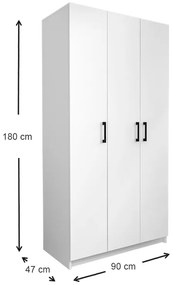 Ντουλάπα ρούχων Dacota Megapap μελαμίνης τρίφυλλη χρώμα λευκό 90x47x180εκ.