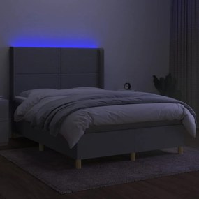 vidaXL Κρεβάτι Boxspring με Στρώμα &amp; LED Αν.Γκρι 140x190εκ. Υφασμάτινο