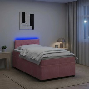 vidaXL Κρεβάτι Box Spring με Στρώμα και LED Ροζ 120 x 200 cm Βελούδο