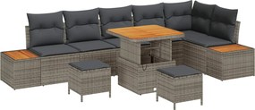 vidaXL Σετ Καναπέ Κήπου με μαξιλάρι 9 pcs Γκρι