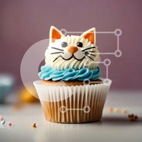 Σετ των 2 Intra Συλλεκτικό Ξύλινο Παζλ Plywood 4mm - Αξιολάτρευτο στολισμό Cupcake Face Cat Σε Ξύλινο Κουτί - Διαστάσεις: 10x10 cm – 25 κομμάτια