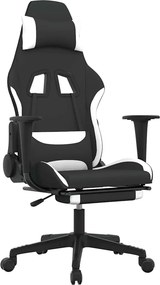 vidaXL Καρέκλα Μασάζ Gaming Μαύρη/Λευκή Ύφασμα με Υποπόδιο