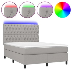 vidaXL Κρεβάτι Boxspring με Στρώμα & LED Αν.Γκρι 140x200εκ. Υφασμάτινο