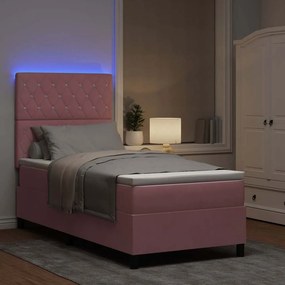 vidaXL LED Κρεβάτι με βάθρο με στρώμα Ροζ 90 x 200 cm Βελούδο