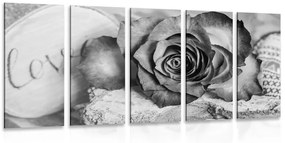 Εικόνα 5 τμημάτων ροζ σε ασπρόμαυρο Love - 100x50
