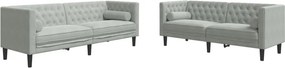 vidaXL Καναπές Chesterfield Σετ 2 Τεμ. με Στηρίγματα Αν. Γκρι Βελούδο