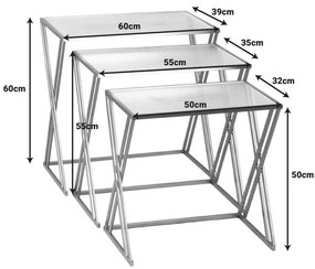 Τραπέζια σαλονιού σετ 3τεμ Pitche Inart χρυσό μέταλλο-γυαλί 60x60x39 εκ.