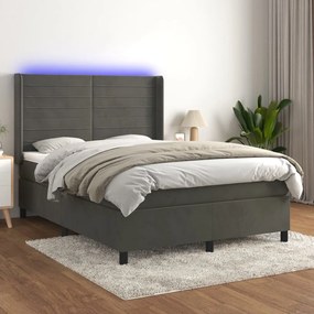 Κρεβάτι Boxspring με Στρώμα & LED Σκ. Γκρι 140x190εκ. Βελούδινο