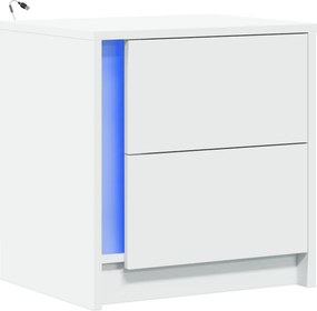 vidaXL Κομοδίνο με Φώτα LED Λευκό από Επεξεργασμένο ξύλο