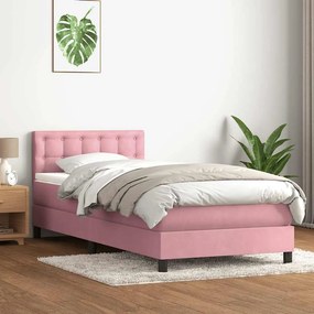 vidaXL Κρεβάτι Boxspring με Στρώμα &amp; LED Ροζ 80x220 εκ. Βελούδινο