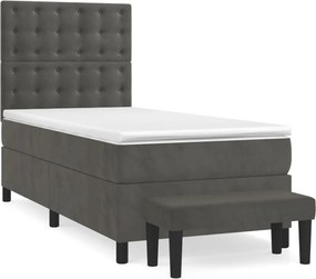vidaXL Κρεβάτι Boxspring με Στρώμα Σκούρο Γκρι 80x200 εκ. Βελούδινο
