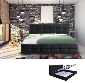 FIDEL Κρεβάτι Διπλό με Αποθηκευτικό Χώρο, για Στρώμα 160x200cm, PU Μαύρο  168x215x107cm [-Μαύρο-] [-PU - PVC - Bonded Leather-] Ε8053Α