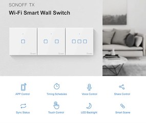 SONOFF smart διακόπτης ΤΧ-T2EU3C, αφής, Wi-Fi, τριπλός, λευκός