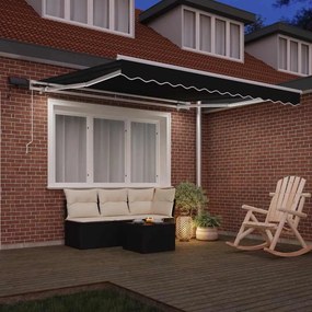 vidaXL Χειροκίνητη τέντα με ηλιακό LED 3 x 2,5 m Μαύρο