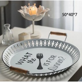 Lalos Μεταλλικός Δίσκος Με Ξύλινες Λαβές 'Vintage' 50x40x7cm Λευκό 5833
